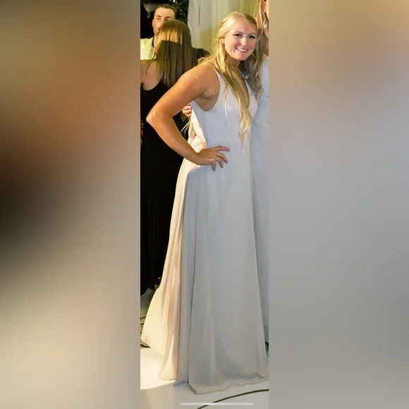 sachin and babi light blue dress Reiss Jacquard Maxi Slip Dress in Champagne Neutral main image 0